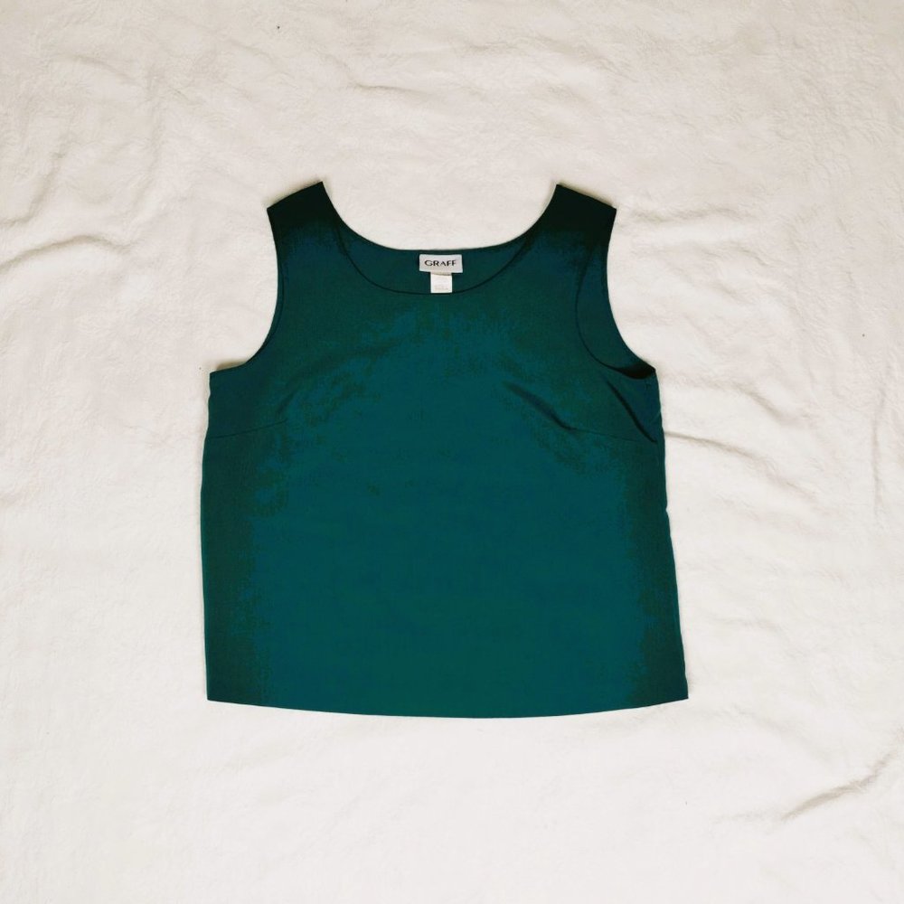 1970's Vintage Sleeveless Silky Flowy Teal Green Slip on Blouse Size Large - Picture 5 of 10